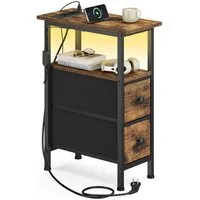 SONGMICS Beistelltisch Nachttisch Beistelltisch mit Steckdose und USB, 2 Stoffschubladen, 21,6 x 46 x 60,4 cm, für Schlafzimmer, mit LED-Beleuchtung