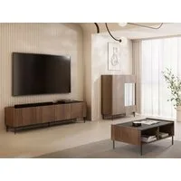 MIRJAN24 Wohnzimmer-Set Tewos II, (3er-Set, Vitrine, TV-Lowboard, Couchtisch), Schwarze Metallfüße