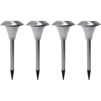 Harms Import LED Gartenleuchte, LED-Leuchtmittel fest verbaut, Warmweiß, 4er Set LED SOLAR Außen Steck Leuchten Edelstahl Terrassen Garten