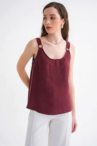 Ärmellose U-Ausschnitt-Bluse mit Ringträgerdetail