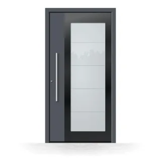 Haustür mit viel Glas, Aluminium, Anthrazit RAL 7016, 95x205 cm, Seitenteile und Oberlicht optional, Schüco-Profil, Modell Schwerin
