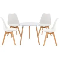 CLP Essgruppe Lansgar, 1 Tisch (80 cm), 4 Stühle mit Sitzpolster, Buchenholz