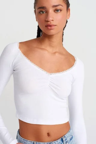 Damen Ripp-Crop-Top T-Shirt