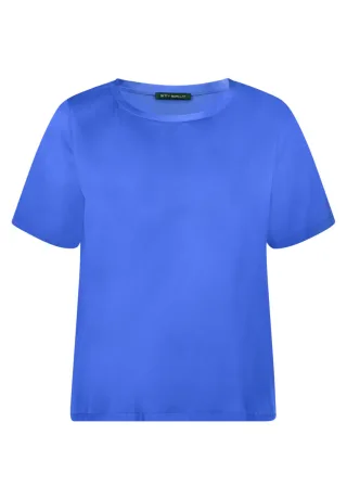 Betty Barclay - Blusenshirt mit kurzen Ärmeln in glänzender Optik blau - Gr. - 44