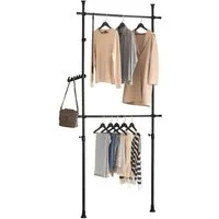 SoBuy Kleiderständer FRG109, deckenhoch, 3-stufige, höhen- und breitenverstellbar, Garderoben System mit 2 Kleiderstangen Regalsystem, Schlafzimmer