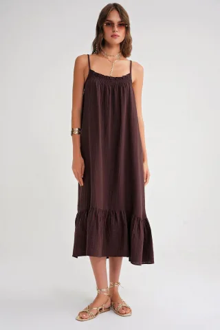 Midi-Mullkleid mit Rüschendetails