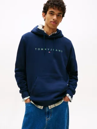 Tommy Jeans - Fleece-Hoodie mit aufgesticktem Linear-Logo blau - Gr. - S