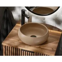 einfachgutemoebel Waschtisch-Set Aufsatz-Waschbecken 36x36xm rund, Keramik, beige-matt cappuccino, (Waschbecken, 1-St., Waschbecken)