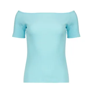 Schulterfreies Geripptes Oberteil in Aqua Blau - Einheitsgröße