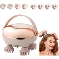 Forrlite Massagegerät elektrisches Kopfmassagegerät,handliches Kopfmassagegerät,2 modi, Rotes Lichtpflege,mit 8 Massageköpfen,IPX6,Geschenk, Scalp Massager,Anti-Stress-Massage, Silikon-Massageaufsätze,Golden