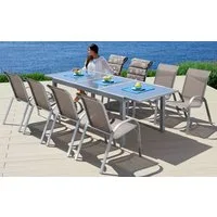 MERXX Garten-Essgruppe Amalfi, (9-tlg., 8x Stapelsessel, 1x Tisch 100x180-240 cm, Alu/Textil), pulverbeschichtetes Aluminium, aus 100% Polyester, für 8 Personen