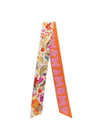 Luxuriöses Twilly aus reiner Seide mit Blumenmuster und Schriftzug rot - Gr. - ONE SIZE