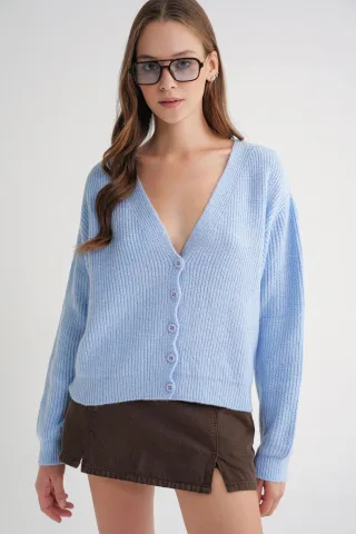Strukturierter V-Ausschnitt Knopf-Cardigan