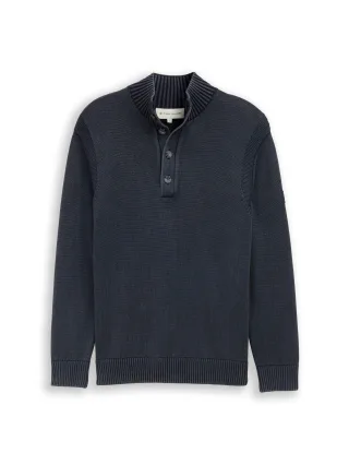 Tom Tailor - Troyer Strickpullover im Washed-Look aus Baumwolle sky captain blue - Gr. - XXL