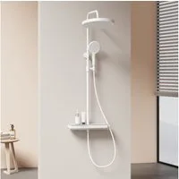 EMKE Duschsystem Duschset mit rundem Regenduschkopf und 40 cm Thermostat-Druckknopf, 3 Strahlart(en), Brausestange, Handbrause, Regendusche, Wasserauslass