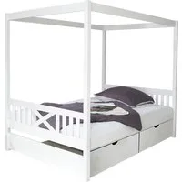 Ticaa Himmelbett Himmelbett Lino Kiefer Weiß 140x200, Oberer Teil abnehmbar und als Einzelbett stellbar