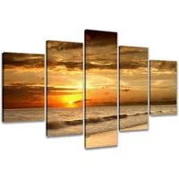Visario Bild mit Rahmen 2 m x 1 m 5er Set Visario auf Leinwand fertig zum Aufhängen/gerahmt, Sonnenuntergang