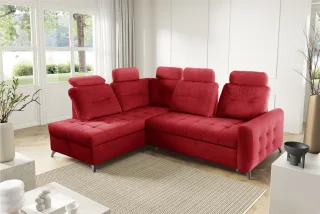 Ecksofa Schlafsofa Sofa WENDIE Stoff Hold Me Rot Ottomane Links