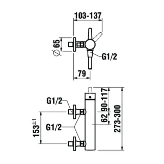 LAUFEN Brausearmatur Aufputz PURE mit Zubehör Kunststoffschlauch 1500 mm und Handbrause MyTwin100 PV HF901750423600