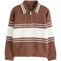 Next Polokragenpullover Strick-Poloshirt mit RV-Kragen, Farbblock-Design (1-tlg)