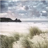 artissimo Deco-Panel Bild 30x30 cm / Wandbild klein leicht / Strandbild maritim modern, Strand und Meer: Küstenlandschaft mit Dünen in beige blau