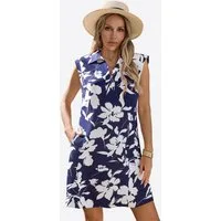 Imily Bela Druckkleid Damen ärmellos Blumenmuster mit V-Ausschnitt und Seitentaschen (Packung, 1-tlg., 1per-Pack) Print