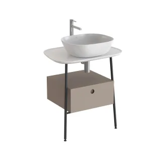 VitrA Plural Waschtischunterbau mit 1 Vollauszug und Konsolenplatte 68 x 49 x Weiß Hochglanz,80469 80469