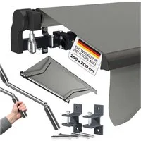 STEELSØN Gelenkarmmarkise Kestria wetterfest & blickdicht (250x200 cm, grau) mit Aluminium-Kassette & Wandhalterung, langlebiges Kunstftoffgewebe