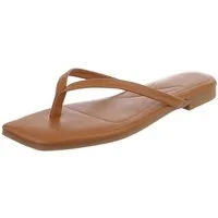 Ital-Design Minimalistische Damen Flip-Flops mit flacher Sohle Zehentrenner (91512434) Blockabsatz Zehentrenner in Camel