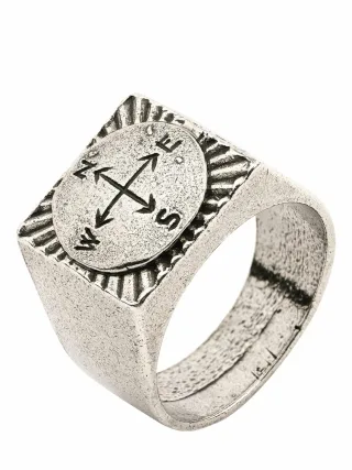 Mey & Edlich Herren Kompass-Ring Metallic Zinn ins Silberbad getaucht