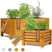 BooGardi Pflanzkübel Pflanzkasten Holz mit Vlies · 2 Größen & 4 Farben (1 St., Blumenkasten quadratisch · 38x38x25cm Hellbraun · klein), Blumenkübel für Balkon, Terrasse & Garten