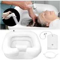 AIMAX Waschbecken Aufblasbares Haarwaschbecken für Bettlägerige mit Duschkopf Wassersack (Mobiles Shampoo Becken mit 1M Ablaufschlauch, Haare waschen im Bett, 1-St., Tragbares PVC Harwaschwanne, Bettwaschwanne für Waschen Haar), für Schwangere, Älter