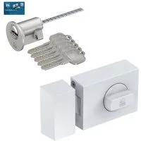 BASI Türzusatzschloss Kastenschloss (Spar-Set), im Set mit Außenzylinder, Drehknauf, Sperrriegel, Dornmaß 70 mm, weiß