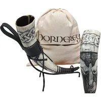 hornerey Bierkrug Trinkhorn "Freya's Horn", 500 ml Wikinger Trinkhorn Set