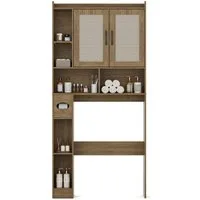 FiveWillowise Badkommode Badezimmerregal mit Schrank - 82x20x172 cm (1 St), Eiche Rattan, Toilettenschrank mit Türen & Regalen