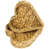 HMF Dekotablett Deko Herz, Dekoschale geflochten aus Wasserhyazinthe (2er Set, versch. Größen), Deko- und Serviertabletts 29/26 cm Breite