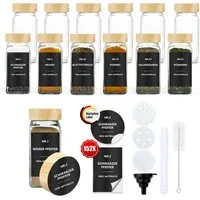 BBWL Pfefferstreuer Gewürzgläser Set eckig 120 ml mit Zubehör, 12er, 24er oder 36er Set, (12-tlg), luftdichte Gewürzdosen aus Glas mit Etiketten für Schubladen&Organizer
