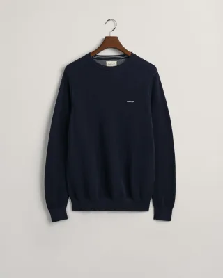 GANT - Rundhalspullover aus Baumwoll-Piqué evening blue - Gr. - M