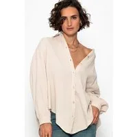SASSYCLASSY Longbluse Musselin Bluse mit hellen Streifen für Damen Baumwollbluse im Oversized Fit mit Kent Kragen