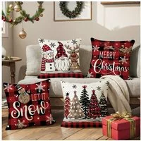 Jibenhome Kissenbezüge Weihnachten Kissenbezug 45x45cm,Leinen,4 Stück,für Dekokissen Deko, (4 Stück), Quadratisch Zierkissenbezug für Weihnachten Bett Sofa Esszimmer Deko