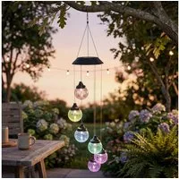 Levandeo® LED Windlicht Solar Windspiel Garten 6 LED Kugel Farbwechsel Glaskugel Outdoor Beleu