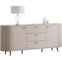 yourhouse24 Sideboard LINNEA 190cm 2D3S Runde Ecken Lamellen Kaschmir/Schwarz