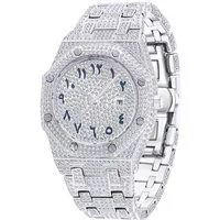 S&T Design Quarzuhr Iced Out Uhr Armbanduhr Herrenuhr Arabische Ziffern, (inkl. Armbandkürzer), Geschenkbox), Achteckig, Edelstahl, Diamantzirkonia, Wasserdicht 3Bar