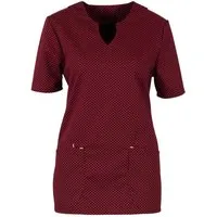 BEB Schlupfbluse beb MEDIZIN/PFLEGE Damen KASACK Kurzarm V-Neck Weinrot gepunktet