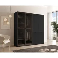MOEBLO Drehtürenschrank MINEWRA ANTISOL 200 (Moderner Drehtürenschrank mit getönter Glasfront – viel Stauraum, verstellbare Einlegeböden & Kleiderstangen – robuster 4-türiger Kleiderschrank für Schlafzimmer und Garderobe) (BxHxT): 202 x 200 x 49 cm