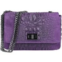 ITALYSHOP24 Schultertasche MADE IN ITALY Damen ECHTLEDER Tasche Umhängetasche Crossbody Bag Kroko, Leicht, Minibag Clutch CrossOver Bodybag Brustbag & Handytasche, Kette