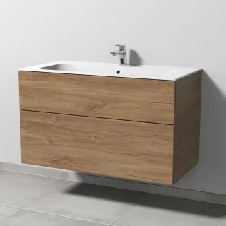 Sanipa 3way Keramik-Set Finion Keramik-Waschtisch und Unterbau mit 2 Auszügen, Eiche-Kansas SM40159