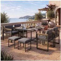 Flieks Garten-Essgruppe, (7-tlg), 6-Sitzer Gartenmöbel Esstisch- und Stuhlset mit Stuhl aus Polyrattan
