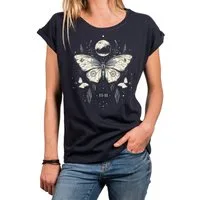 MAKAYA Print-Shirt Schmetterling Damen Tunika Vintage Aufdruck Stylisch Boho Top Modisch (Schwarz, Blau, Grau, 34, 36, 38, 40, 42, 44, 46, 48, 50) Baumwolle