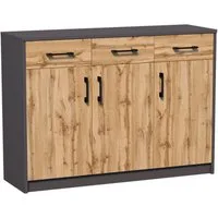 Home Collective Kommode mit 3 Schubladen und 3 Türen in matter Ausführung, Kommode 110cm (mit hochwertigen Polymergriffen, Hergestellt aus laminierten Platten, Metallrollen mit Auszugsperre), Holz Schrank Kommode mit Schubladen graphit Eiche